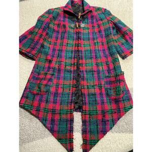 Vintage Handmade Women's Size Small Plaid Jacket Cape Coat Multicolor funky